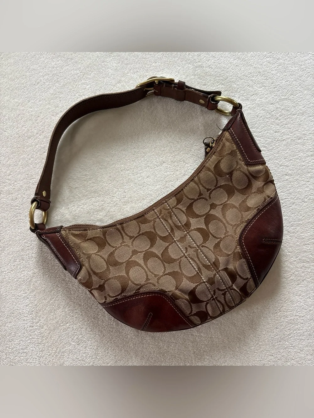 Y2K Coach Brown Tan Hampton Signature Hobo Shoulder Purse H0768-11371